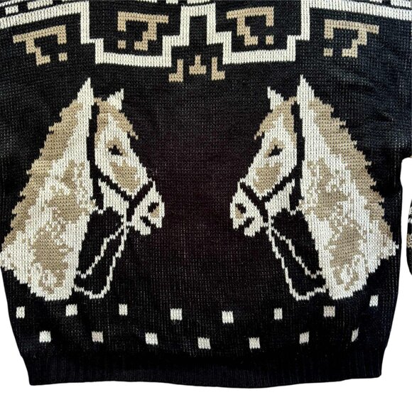 Vintage Genoa By Brenda Lim Knit Horse Western Novelty Sweater RARE size L Korea - Picture 7 of 9